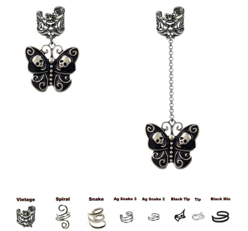 Ohrstulpe Schwarzer Schmetterlingsschädel, Muster Und Clip Ihrer Wahl von GillWellsCreations