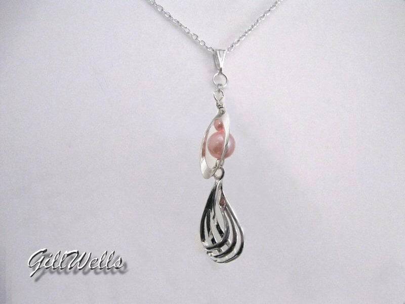 Rosa Perle Silber Braid Halskette - Silbergeflecht Mit Saturn Ring von GillWellsCreations