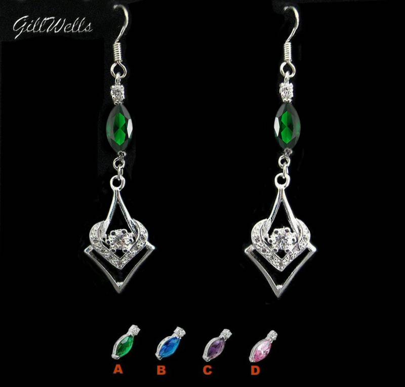 Silber Herz Raute Ohrringe, Stein Ihrer Wahl von GillWellsCreations
