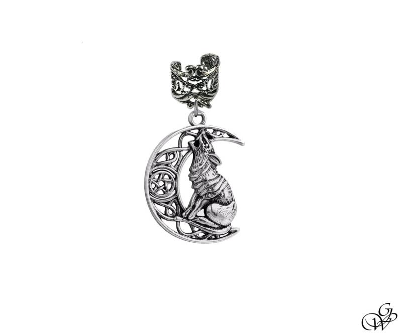 Vintage Manschette Wolf Auf Einem Silbernen Mond Halbmond, Geschenk Mann Oder Frau, Wildes Tier von GillWellsCreations
