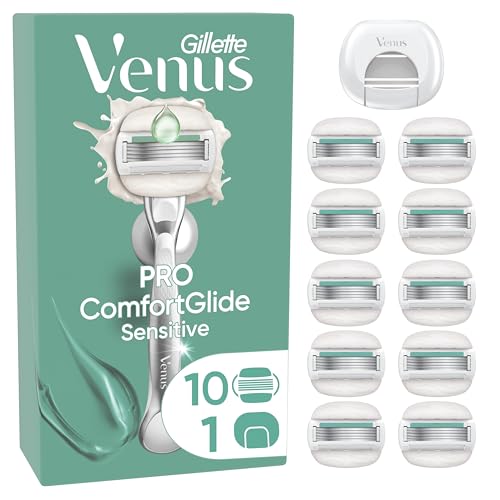 Gillette Venus Pro ComfortGlide Sensitive Damenrasierklingen mit einem Hauch von Aloe Vera, 10 Ersatzklingen, Klingen-Schutzkappe von Gillette Venus