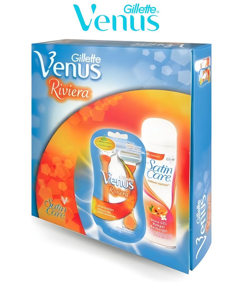 Gillette Venus Rasierset Riviera-Geschenkset, 2-tlg., 2 x Gillette Venus Rasierer + 200ml SatinCare Rasierschaum, Ideal zum Verschenken von Gillette Venus