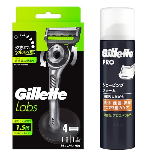 (Amazon.co.jp Exclusive) Gillette Labs Peeling-Bar, Rasur, Rasierer, männlicher Halter, 4 Ersatzklingen + Rasierschaum von Gillette