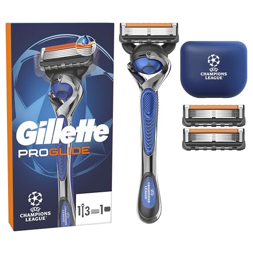 Gillette Fusion5 Proglide UEFA Champions League Special Edition, 1 Rasierer 3 Ersatzklingen mit neuem Everglide Gleitstreifen für noch sanfteres Gleiten, inkl. Reiseschutzkappe von Gillette