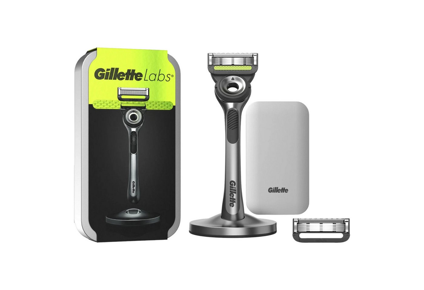 Gillette Nassrasierer Labs, 4-tlg., Edles Design, flexible Klingen & sanfte Rasurpflege im Reiseformat von Gillette