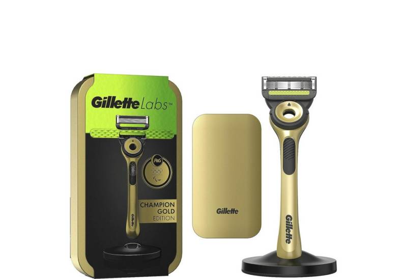 Gillette Nassrasierer Labs Champion Gold Edition, 3-tlg., Edles Design, flexible Klingen & sanfte Rasurpflege im Reiseformat von Gillette