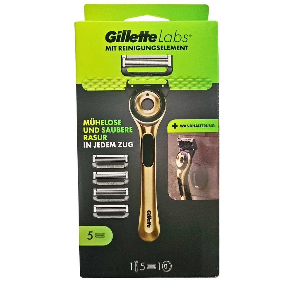 Gillette Nassrasierer Labs Gold Edition Rasierer, 7-tlg., inkl. 5 Ersatztklingen & Wandhalterung von Gillette