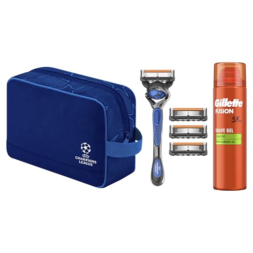 Gillette Proglide 1 Rasierer 4 Ersatzklingen, UEFA Champions League Special Edition mit neuem Everglide Gleitstreifen für noch sanfteres Gleiten, 1 Rasiergel 200 ml, 1 Tasche von Gillette