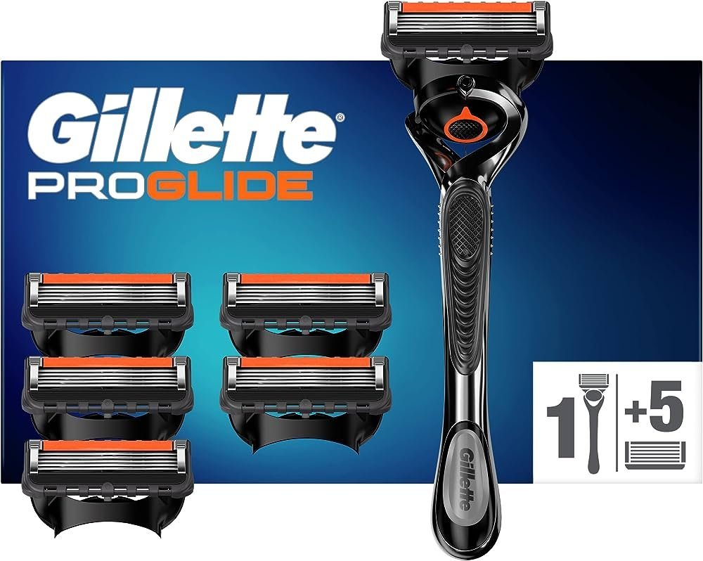 Gillette Rasierklingen ProGlide Rasierer + 5 Ersatzklingen mit Gleitstreifen Edelstahl Klinge, 6-tlg., Rasierset Shave Gillette kompatibel mit ProGlide Wechselklinge Beauty, Flexible Klingen Für empfindliche Haut Rasur Rasierset Gleitstreifen von Gillette