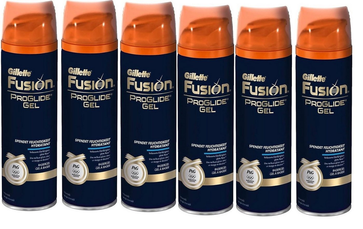 Gillette Rasierschaum Gillette Fusion ProGlide Rasiergel 6x 200ml Rasur Bartpflege Shave Gel, 6-tlg., Feuchtigkeitsgel Rasierer Zubehör Geschenkset für Männer und Frauen, schütz und kühlt die Haut, angenehmes und weiches Hautgefühl von Gillette