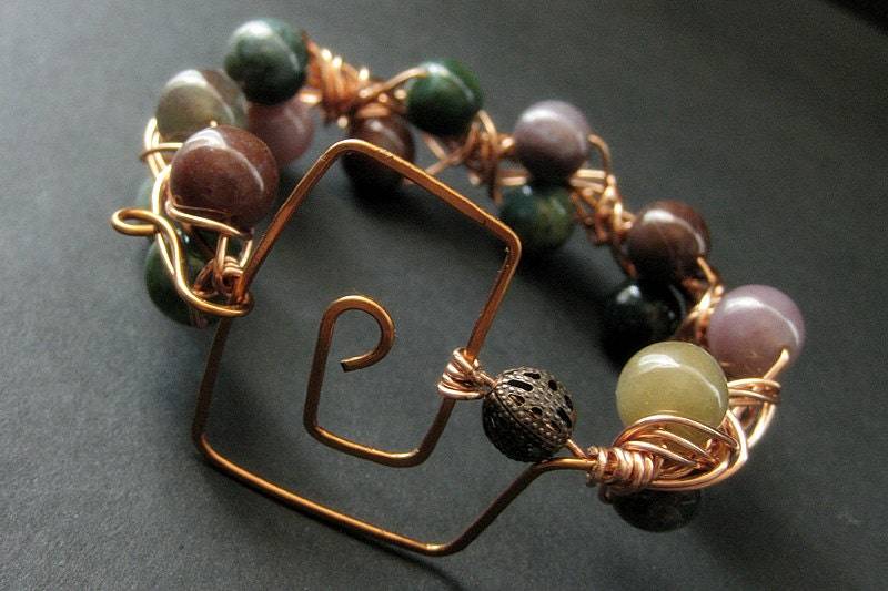 Kupfer Armband. Achat Edelstein Kupferdraht-Arbeitsarmband. Handwerker Handmade Schmuck von Gilliauna