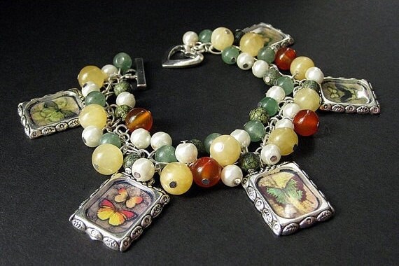 Schmetterling Armband. Perlen Bettelarmband Aus Erdfarbenen Edelsteinen Und Silber. Handmade Schmuck von Gilliauna