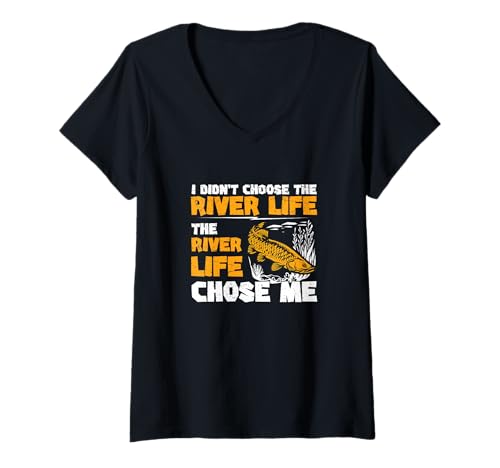 Damen Ich Habe das Flussleben Nicht gewählt Das Flussleben hat Mich ausgewählt Lustig T-Shirt mit V-Ausschnitt von Gillty Arapaima Drama