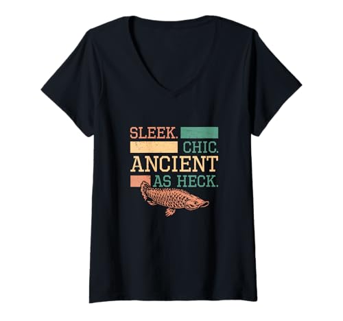 Damen Schick, schick und verdammt alt, lustige Ichthyologie-Arapaima-Liebhaber T-Shirt mit V-Ausschnitt von Gillty Arapaima Drama