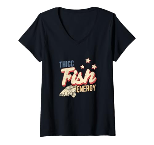 Damen Thicc Fish Energy Lustige Ichthyologie-Flussfisch-Arapaima-Fans T-Shirt mit V-Ausschnitt von Gillty Arapaima Drama
