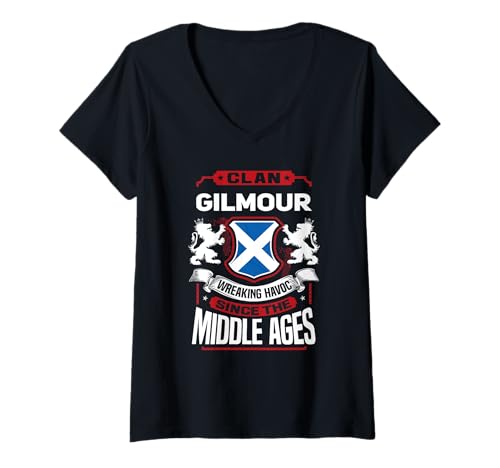 Damen Clan Gilmour Schottischer Nachname Familientreffen Schottland T-Shirt mit V-Ausschnitt Damen Clan Gilmour Schottischer Nachname Familientreffen Schottland T-Shirt mit V-Ausschnitt von Gilmour Family Surname Designs Co