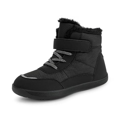 Barfussschuhe Kinder Winter Wasserdicht, Herbst Barfußschuhe Winterschuhe Wanderschuhe Leicht rutschfest Gummistiefel Winterstiefel (Black, Jugendliche, 34, Numerisch, EU Schuhgrößensystem, M) von Giltpeak