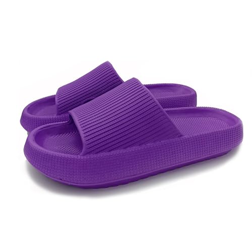 Giltpeak Badelatschen Kinder Mädchen, Pummy Original Wolken Schlappen Jungen, Flache Hausschuhe Super Weich Rutschfest Badeschuhe Sommer Strand Für Adults Kinder(Dunkelviolett,38/39) von Giltpeak