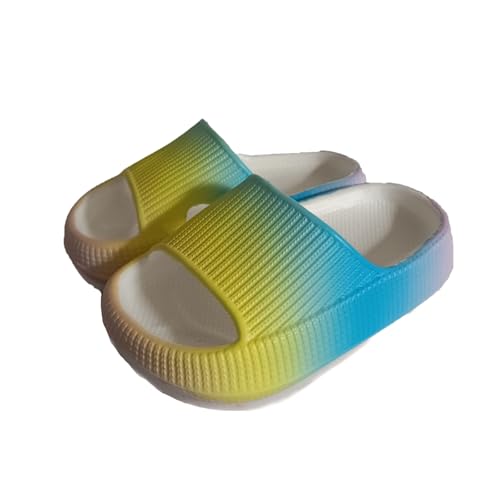 Giltpeak Badelatschen Kinder Mädchen, Pummy Original Wolken Schlappen Jungen, Flache Hausschuhe Super Weich Rutschfest Badeschuhe Sommer Strand Für Adults Kinder(Gelb/Blau,26/27) von Giltpeak