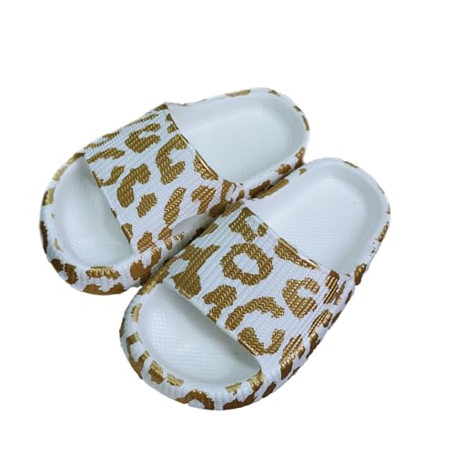 Giltpeak Badelatschen Kinder Mädchen, Pummy Original Wolken Schlappen Jungen, Flache Hausschuhe Super Weich Rutschfest Badeschuhe Sommer Strand Für Adults Kinder(Goldener Leopard,34/35) von Giltpeak