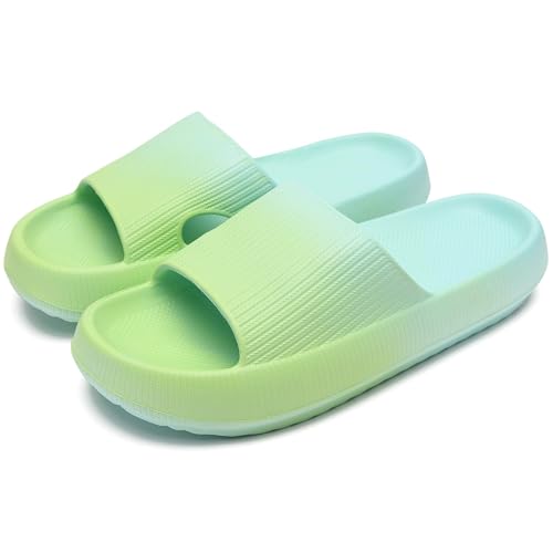 Giltpeak Badelatschen Kinder Mädchen, Pummy Original Wolken Schlappen Jungen, Flache Hausschuhe Super Weich Rutschfest Badeschuhe Sommer Strand Für Adults Kinder(Grün Blau,20/21) von Giltpeak