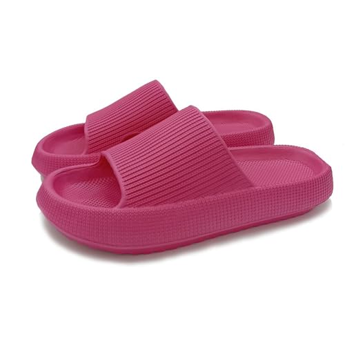 Giltpeak Badelatschen Kinder Mädchen, Pummy Original Wolken Schlappen Jungen, Flache Hausschuhe Super Weich Rutschfest Badeschuhe Sommer Strand Für Adults Kinder(Himbeere,28/29) von Giltpeak