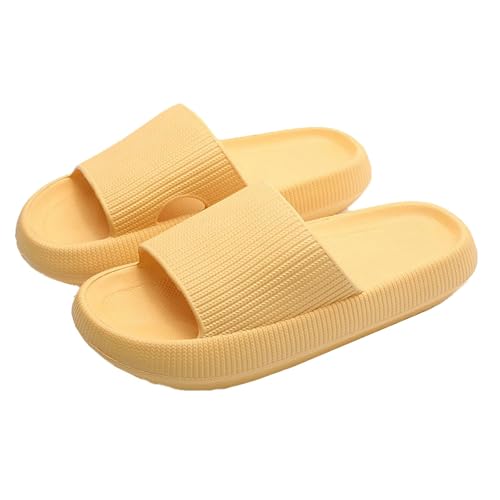 Giltpeak Badelatschen Kinder Mädchen, Pummy Original Wolken Schlappen Jungen, Flache Hausschuhe Super Weich Rutschfest Badeschuhe Sommer Strand Für Adults Kinder(Gelb,32/33) von Giltpeak