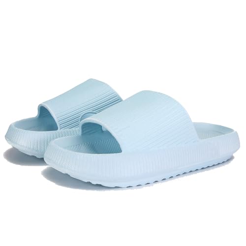 Giltpeak Badelatschen Kinder Mädchen, Pummy Original Wolken Schlappen Jungen, Flache Hausschuhe Super Weich Rutschfest Badeschuhe Sommer Strand Für Adults Kinder(Hellblau,32/33) von Giltpeak