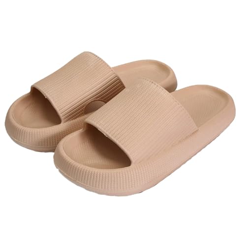 Giltpeak Badelatschen Kinder Mädchen, Pummy Original Wolken Schlappen Jungen, Flache Hausschuhe Super Weich Rutschfest Badeschuhe Sommer Strand Für Adults Kinder(Khaki,28/29) von Giltpeak