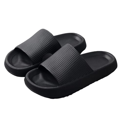 Giltpeak Badelatschen Kinder Mädchen, Pummy Original Wolken Schlappen Jungen, Flache Hausschuhe Super Weich Rutschfest Badeschuhe Sommer Strand Für Adults Kinder(Schwarz,32/33) von Giltpeak