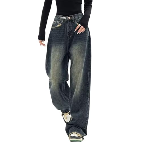 Giltpeak Baggy Jeans Damen, Y2k Vintage High Waist Breites Bein Boyfriend Hose Locker Freizeithose Sommer Jeanshose Teenager Mädchen (DE/NL/SE/PL, Alphanumerisch, S, Regular, Regular, Dunkelblau) von Giltpeak