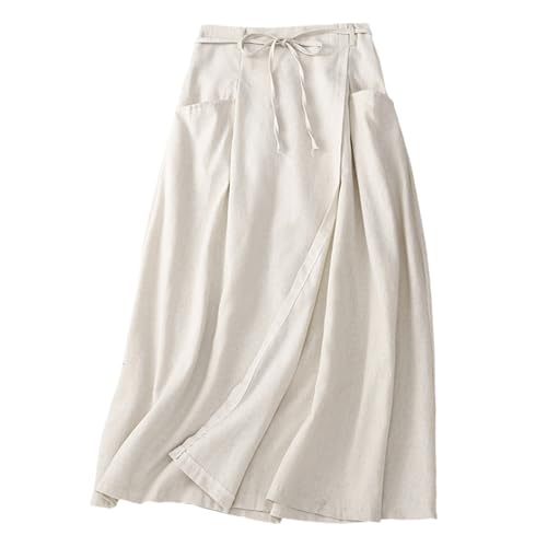 Giltpeak Damen-Sommer-Maxirock aus Leinen, Baumwolle, elastisch, hohe Taille, lässiger Vintage-Midirock mit Tasche, Hanffarbe, 34 Giltpeak Damen-Sommer-Maxirock aus Leinen, Baumwolle, elastisch, hohe Taille, lässiger Vintage-Midirock mit Tasche, Hanffarbe, 34 von Giltpeak