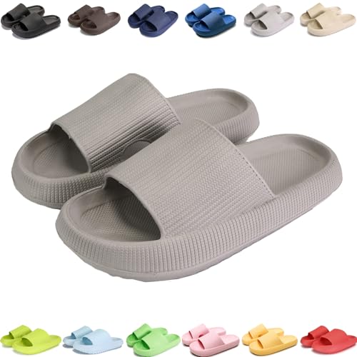 Giltpeak Pummy Original Damen Cozy Slides, Schlappen Wolkenschuhe Rutschfest Badeschuhe Für Kinder Adults (Grau, Erwachsene, 38, Numerisch (von/bis), EU Schuhgrößensystem, 39, M) von Giltpeak