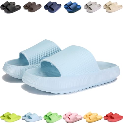 Giltpeak Pummy Original Damen Cozy Slides, Schlappen Wolkenschuhe Rutschfest Badeschuhe Für Kinder Adults (Hellblau, Grundschulkind, 24, Numerisch (von/bis), EU Schuhgrößensystem, 25, M) von Giltpeak