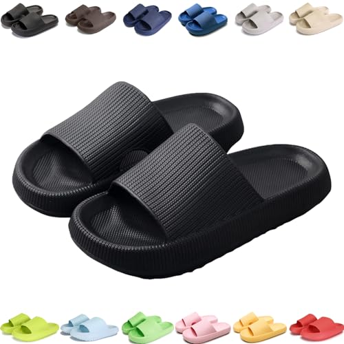 Giltpeak Pummy Original Damen Cozy Slides, Schlappen Wolkenschuhe Rutschfest Badeschuhe Für Kinder Adults (Schwarz, Erwachsene, 38, Numerisch (von/bis), EU Schuhgrößensystem, 39, M) von Giltpeak