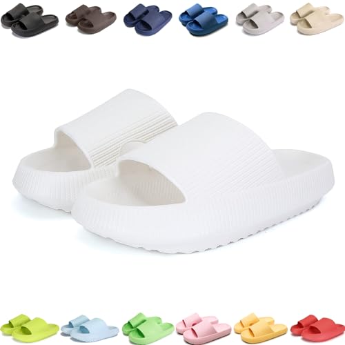 Giltpeak Pummy Original Damen Cozy Slides, Schlappen Wolkenschuhe Rutschfest Badeschuhe Für Kinder Adults (Weiß, Erwachsene, 36, Numerisch (von/bis), EU Schuhgrößensystem, 37, M) von Giltpeak