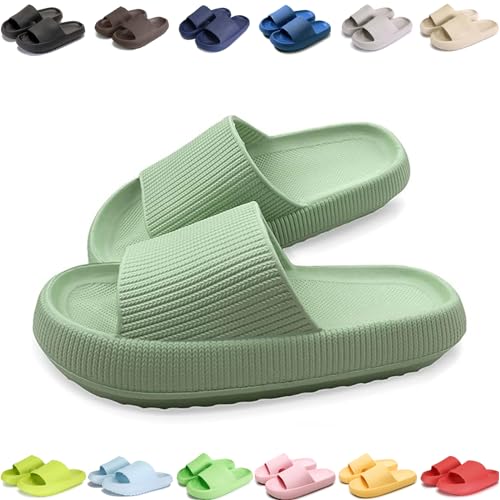 Giltpeak Pummy Original Damen Cozy Slides, Schlappen Wolkenschuhe Super Weich Rutschfest Badeschuhe Für Kinder Adults (Grün, Erwachsene, Damen, 40, Numerisch (von/bis), EU Schuhgrößensystem, 41, M) von Giltpeak