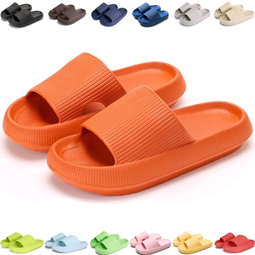 Giltpeak Pummy Original Damen Cozy Slides, Schlappen Wolkenschuhe Super Weich Rutschfest Badeschuhe Für Kinder Adults (Orange, Jugendliche, Damen, 34, Numerisch (von/bis), EU Schuhgrößensystem, 35, M) von Giltpeak