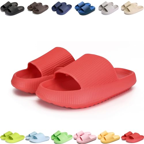 Giltpeak Pummy Original Damen Cozy Slides, Schlappen Wolkenschuhe Super Weich Rutschfest Badeschuhe Für Kinder Adults (Rot, Erwachsene, Damen, 40, Numerisch (von/bis), EU Schuhgrößensystem, 41, M) von Giltpeak