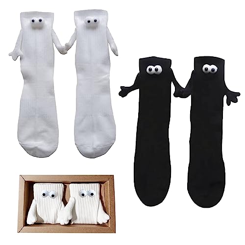 Giltpeak Socken Mit Magnetarmen, Unisex lustige Paare halten Hände Socken für Paar, Paar-Geschenke für Damen und Herren (Weiß+Schwarz(B)) von Giltpeak