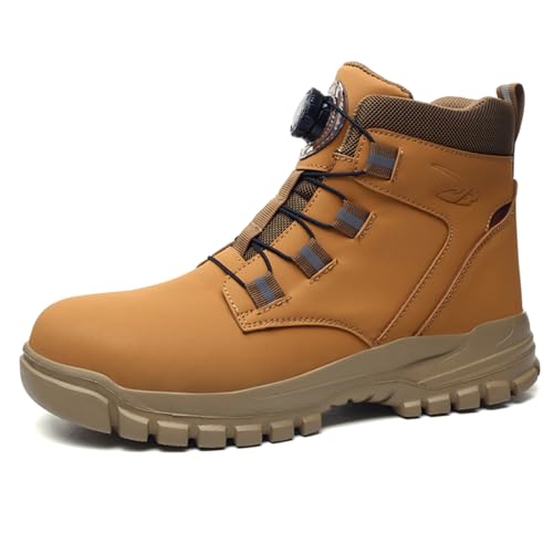 Giltpeak Winter Sicherheitsschuhe Herren Damen Wasserdicht Stahlkappenschuhe Sicherheitsstiefel rutschfest Leicht Arbeitsstiefel mit Drehknopf (D, Erwachsene, 48, Numerisch, EU Schuhgrößensystem, M) von Giltpeak