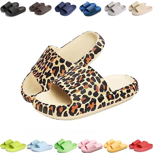 Pummy Original Damen Cozy Slides, Schlappen Wolkenschuhe Super Weich Rutschfest Badeschuhe Für Kinder Adults (Leopard 1, Kleinkind, Damen, 24, Numerisch (von/bis), EU Schuhgrößensystem, 25, M) von Giltpeak