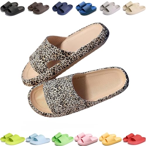 Pummy Original Damen Cozy Slides, Schlappen Wolkenschuhe Super Weich Rutschfest Badeschuhe Für Kinder Adults (Leopard 2, Erwachsene, Damen, 42, Numerisch (von/bis), EU Schuhgrößensystem, 43, M) von Giltpeak