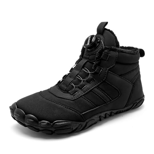 Winter Barfußschuhe Damen Herren Wasserdicht Schnell Warm Gefüttert Winterschuhe Wanderschuhe Zehenschuhe rutschfeste Stiefel(A-Black,38) von Giltpeak