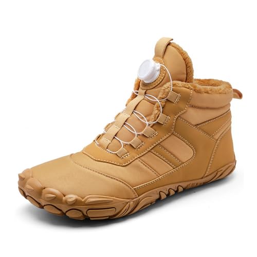 Winter Barfußschuhe Damen Herren Wasserdicht Schnell Warm Gefüttert Winterschuhe Wanderschuhe Zehenschuhe rutschfeste Stiefel(A-Yellow,38) von Giltpeak