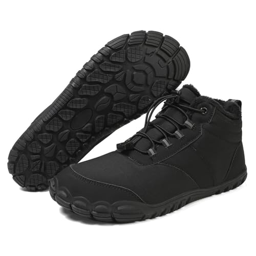 Winter Barfußschuhe Damen Herren Wasserdicht Schnell Warm Gefüttert Winterschuhe Wanderschuhe Zehenschuhe rutschfeste Stiefel(B-Black,38) von Giltpeak
