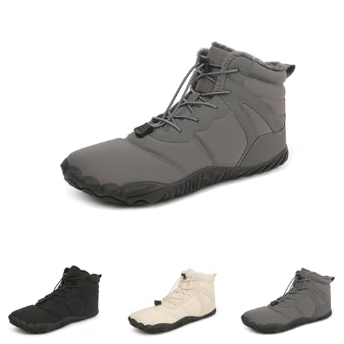 Winter Barfußschuhe Damen Herren Wasserdicht Schnell Warm Gefüttert Winterschuhe Wanderschuhe Zehenschuhe rutschfeste Stiefel(C-Grey,38) von Giltpeak