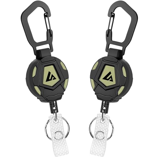 Gimars 2 Stück einziehbarer Schlüsselanhänger, einziehbare Ausweisrolle, strapazierfähiger Ausweishalter, taktische ID-Ausweisrolle mit einziehbarer Stahlschnur (Grün) von Gimars