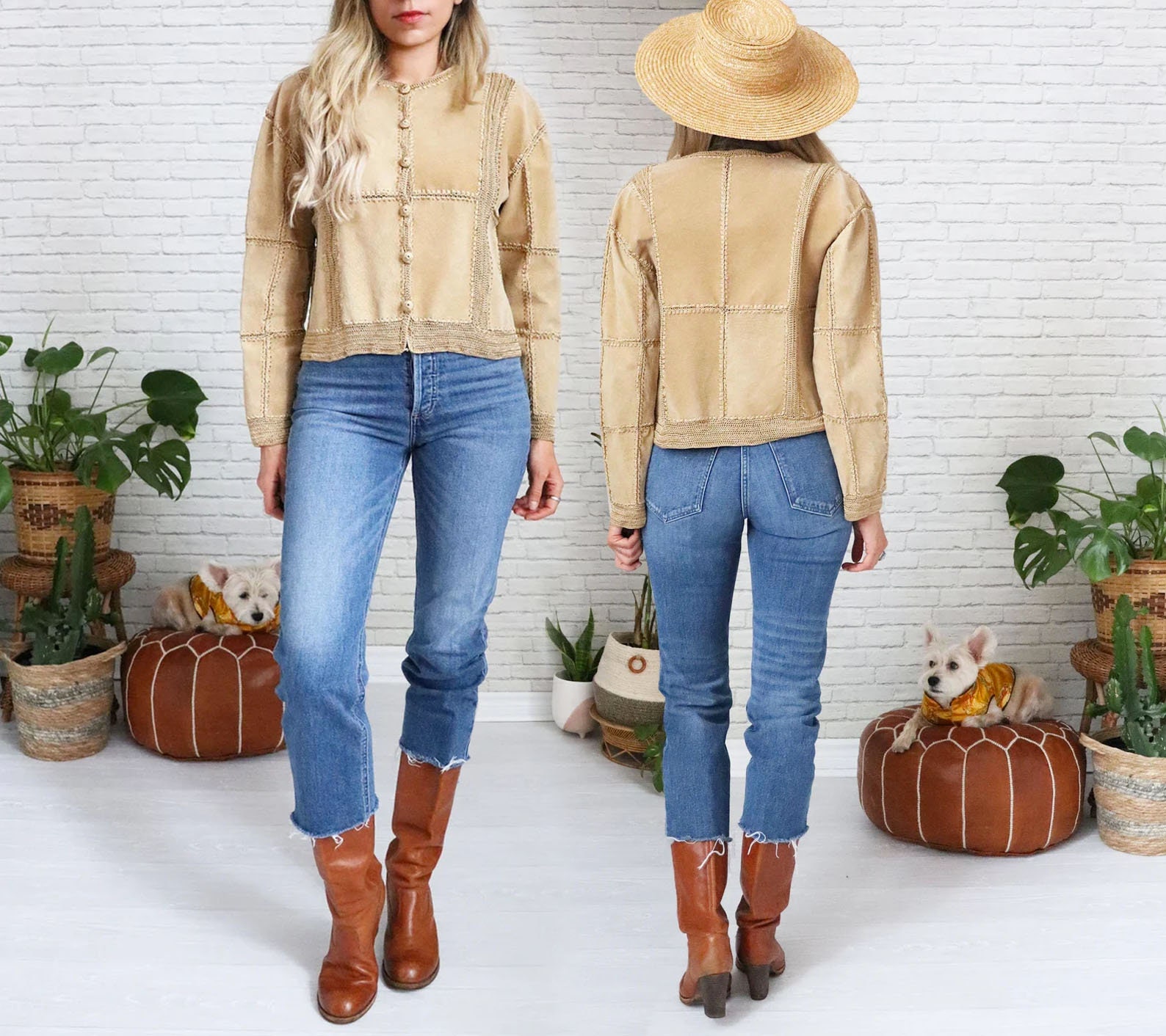 Vintage Wildleder & Häkeljacke || Größe Medium Small Hellbraune Beige Leder Strickjacke Button Down Boho Minimalist Hippie Shirt Vintage Wildleder & Häkeljacke || Größe Medium Small Hellbraune Beige Leder Strickjacke Button Down Boho Minimalist Hippie Shirt von GimmeShelterVintage