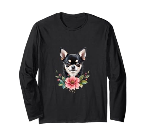 Chihuahua Welpe mit hübschen Blumen Hund Mama Papa Sohn Tochter Langarmshirt von GimmeaCHI